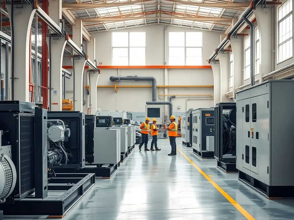 A picture of a large industrial generator set with control panels, ready to provide backup power during outages.